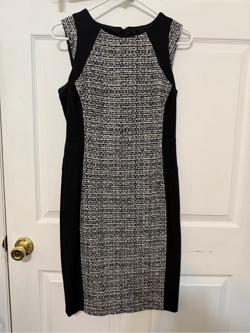 White House Black Market Black & White Tweed-Front Sheath Dress